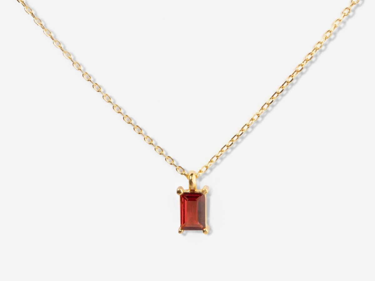Baguette Garnet January Birthstone Necklace in Gold Over Silver