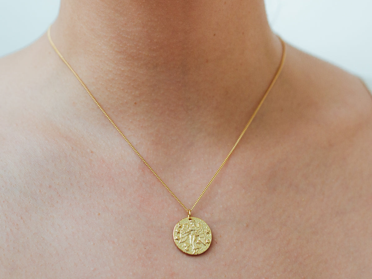 Virgo Zodiac Coin 14k Gold Necklace