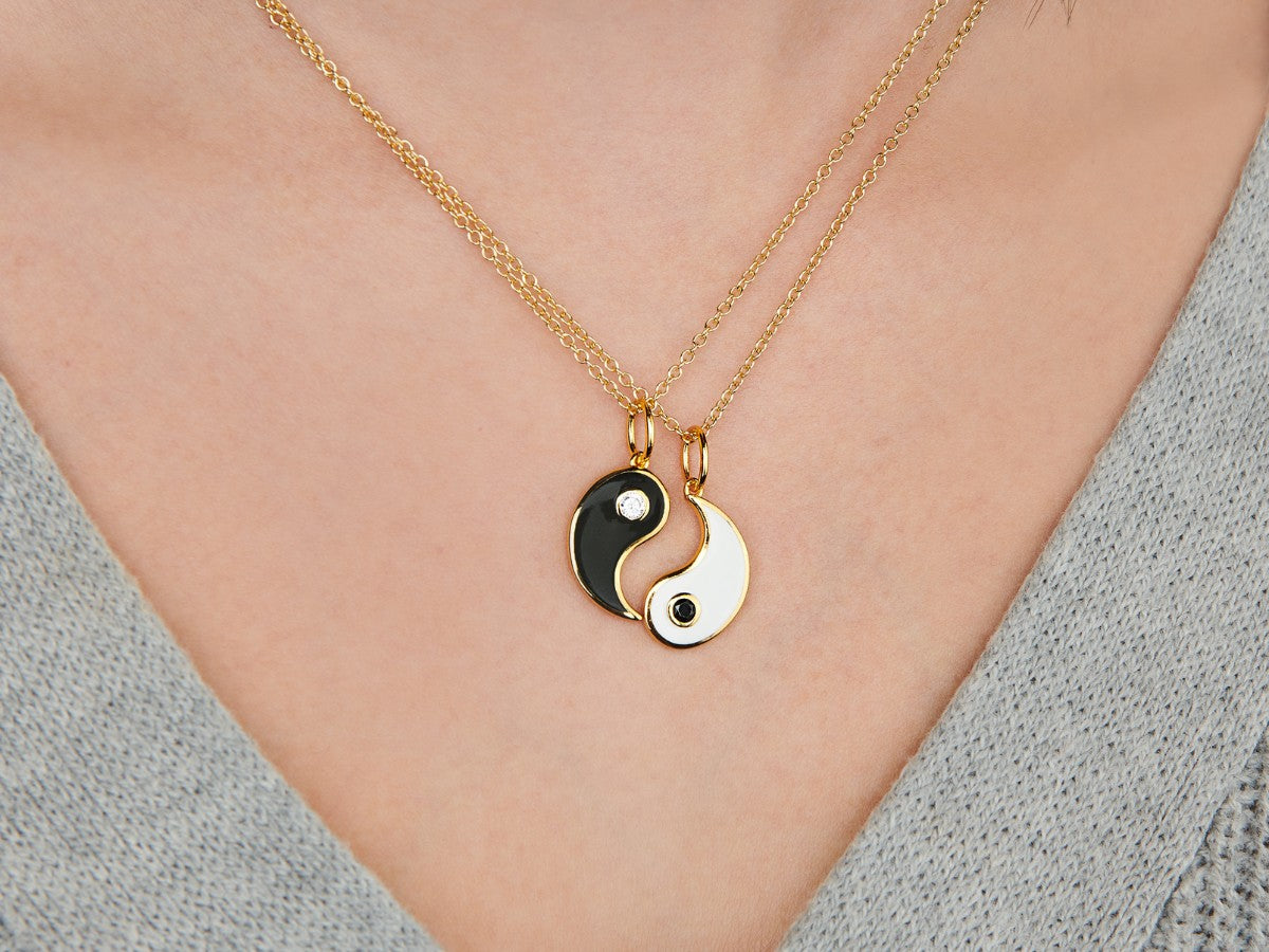 Yin Yang Friendship Enamel Necklaces in 14K Gold over Silver