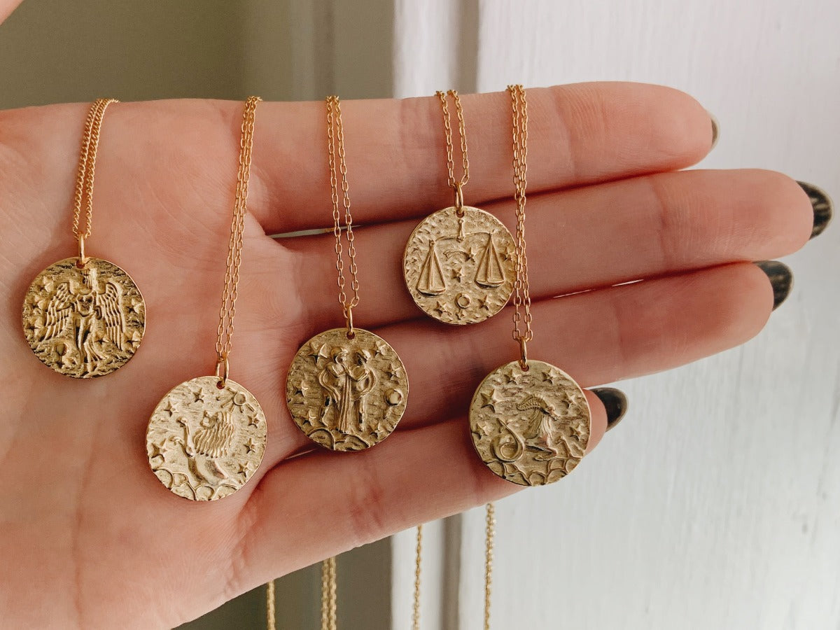 Gemini Zodiac Coin Gold Necklace