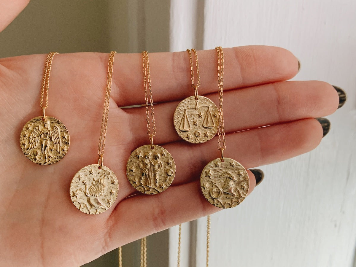 Zodiac Coin 14k Gold Necklace
