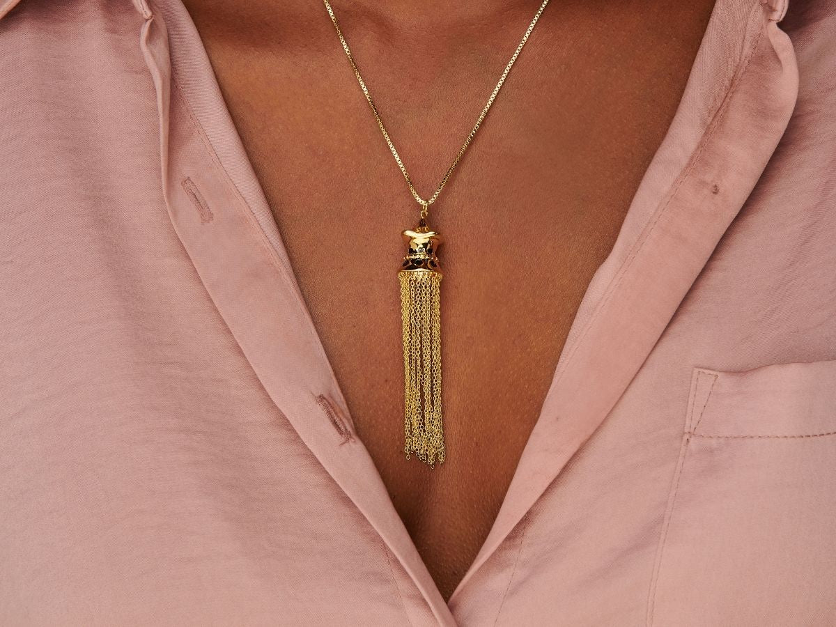 Baota Tassel Charm Necklace in Gold Plated Brass
