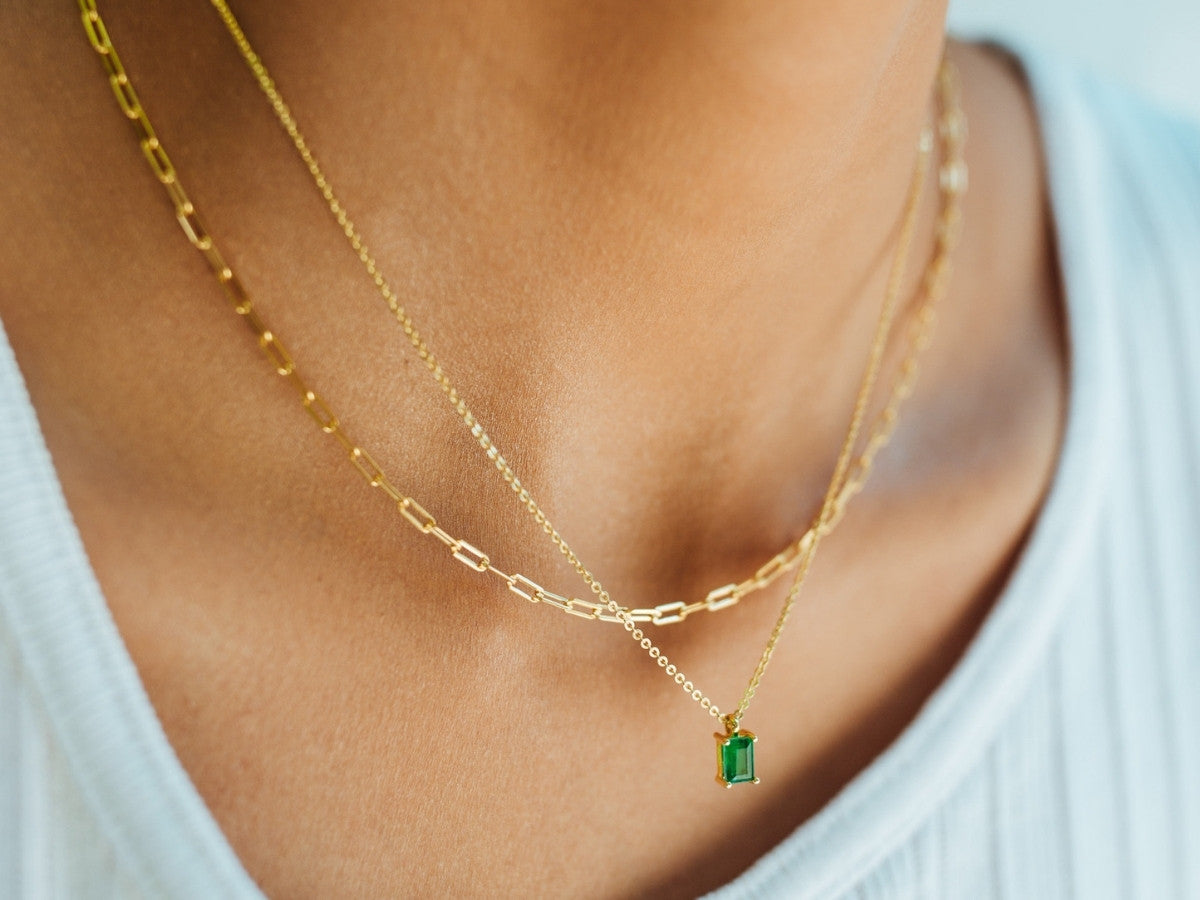 May Birthstone Emerald Baguette Necklace
