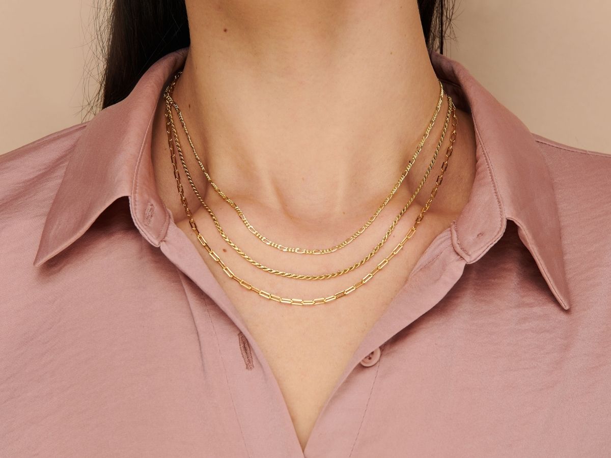 Thin Figaro Chain Necklace in Gold Plated Silver