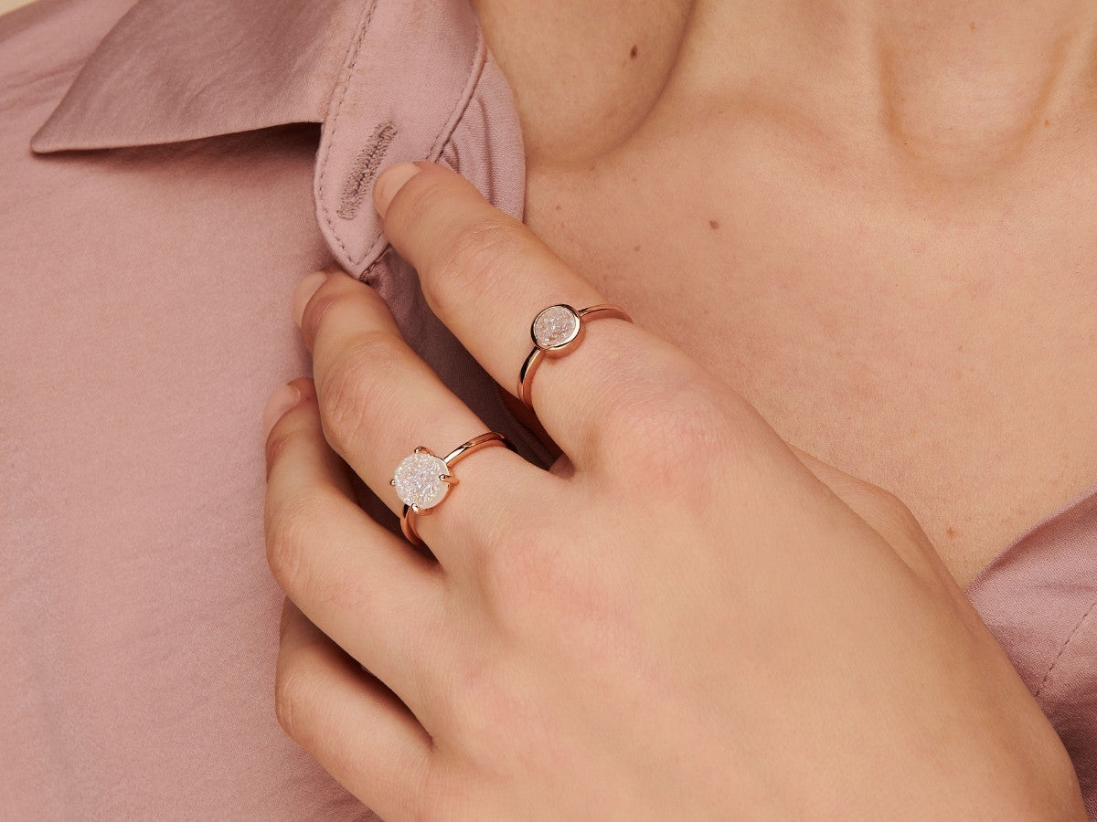 Cove White Druzy Ring in Rose Gold Plated Silver