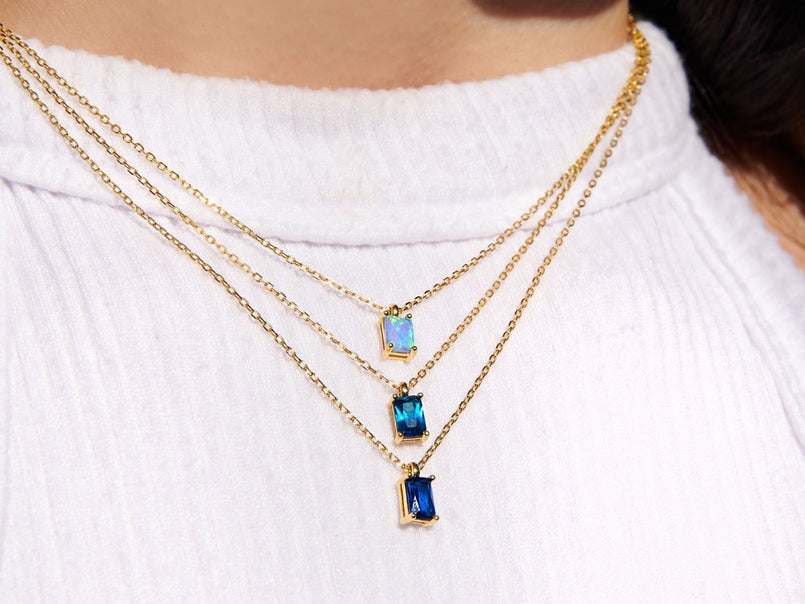 September Birthstone Sapphire Baguette Necklace