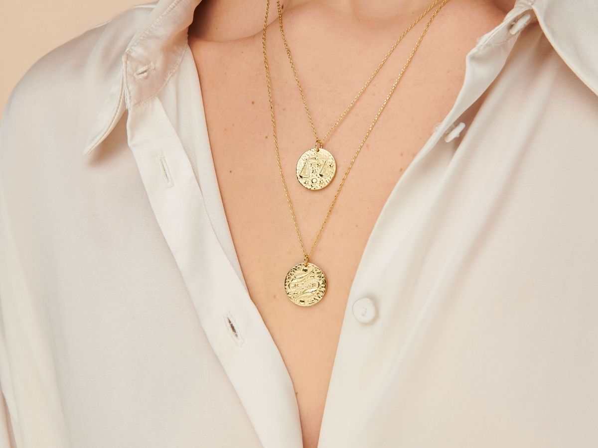 Pisces Zodiac Coin Gold Necklace