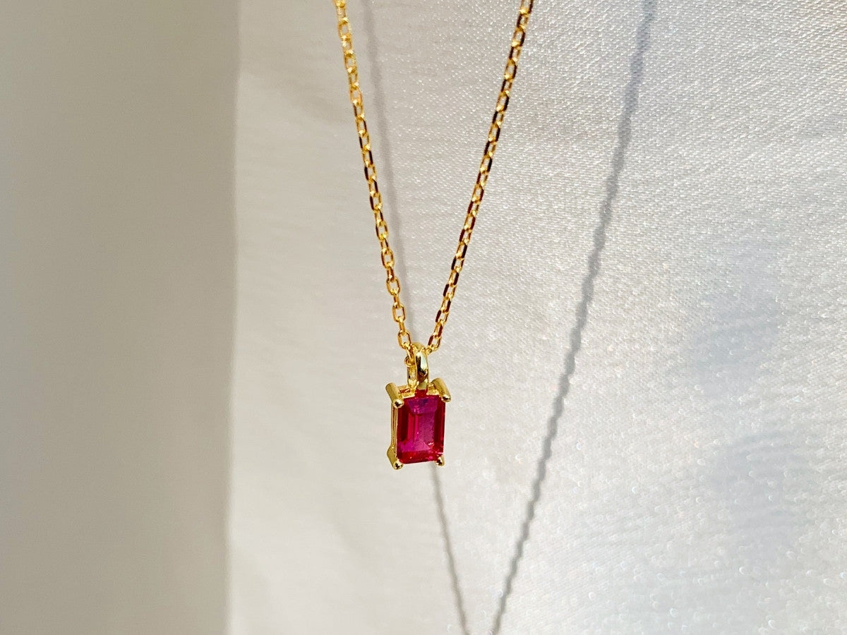 July Birthstone Ruby Baguette Necklace