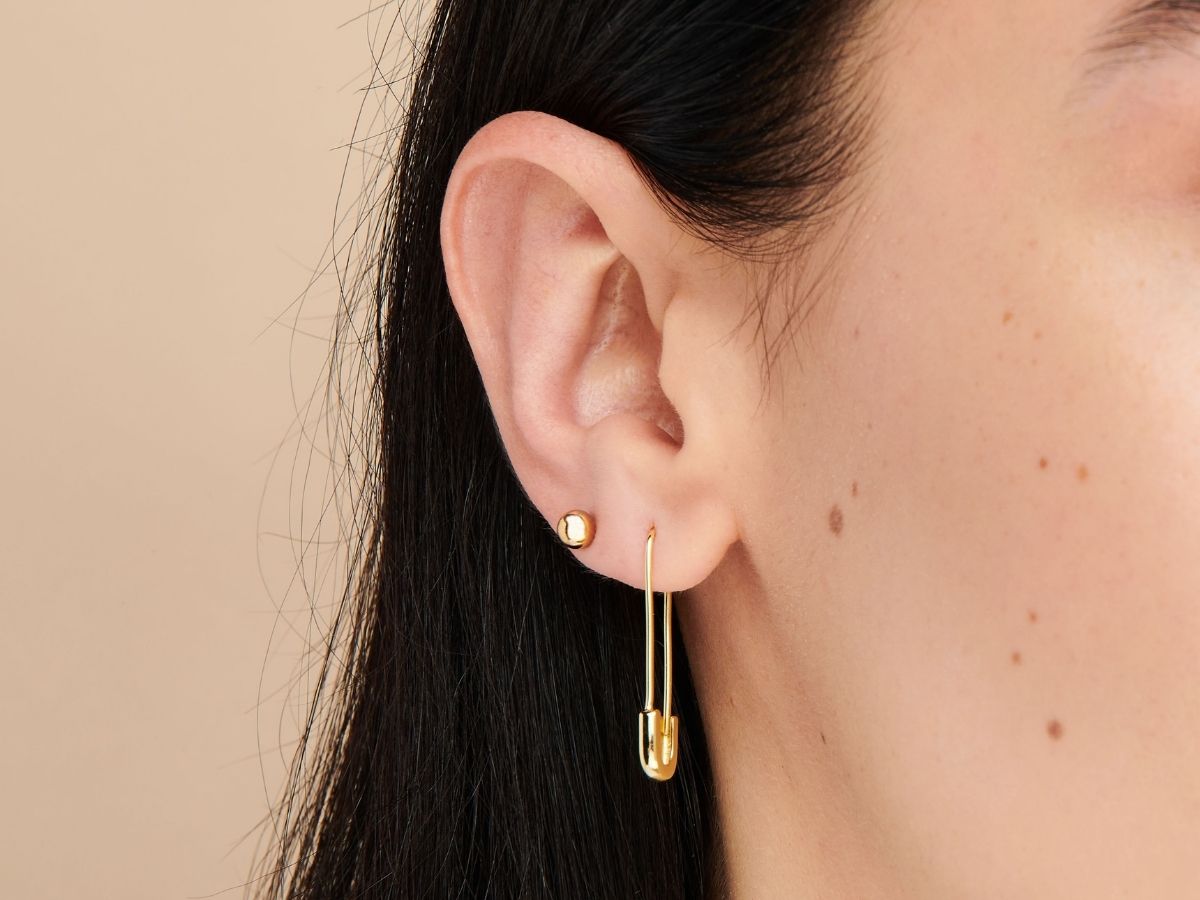 Safety Pin Earrings in Gold Plated Silver