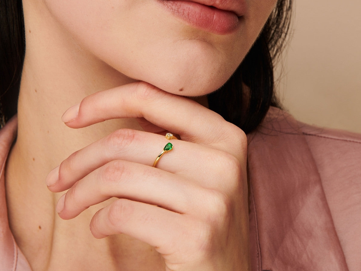 Serpentine Emerald Ring in Gold Plated Silver
