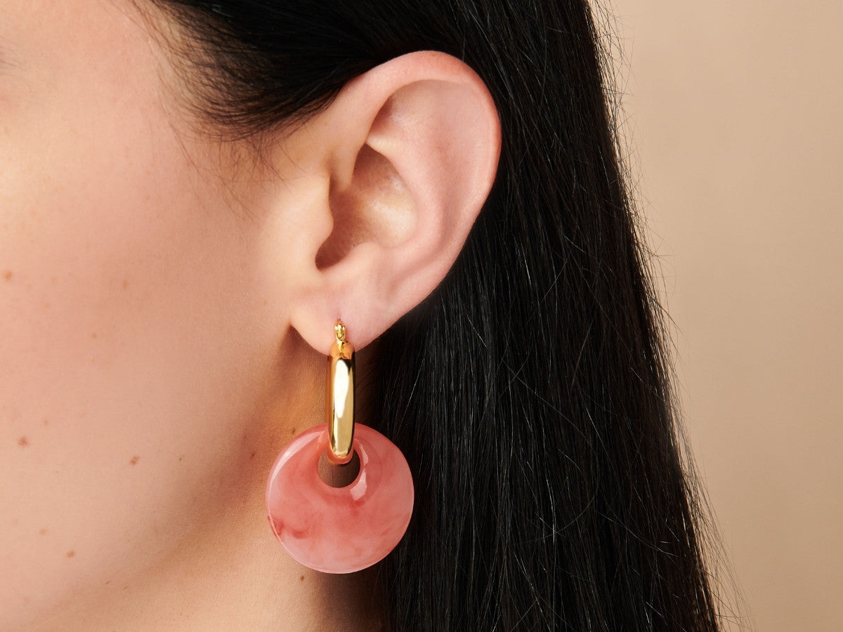 Sienna Donut Charm Chunky Hoop Earrings in Gold Plated Brass