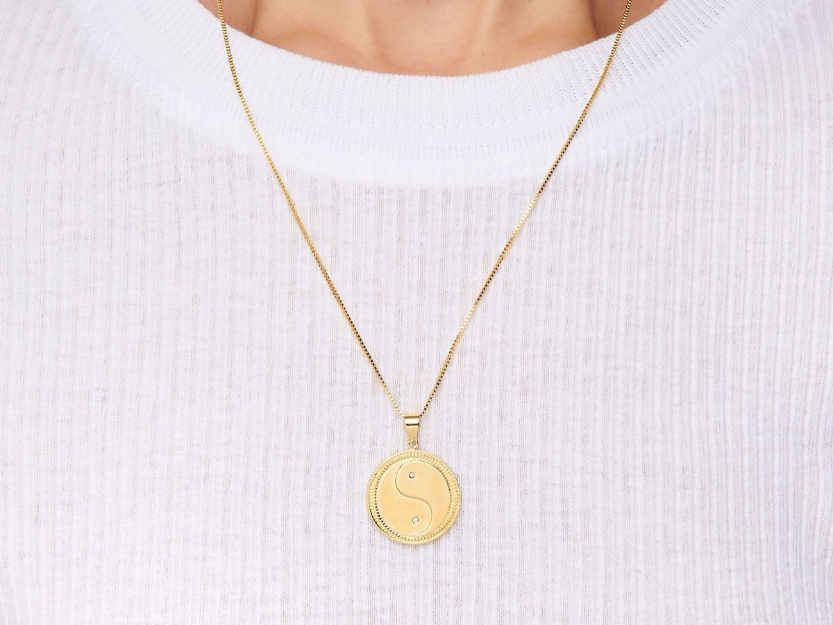 Yin Yang Charm Necklace in Gold Plated Brass