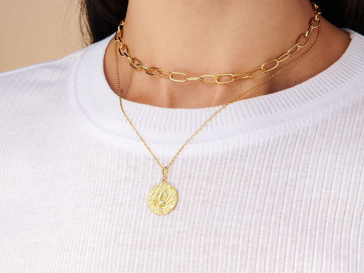 Tiger Coin Necklace in Gold Plated Silver